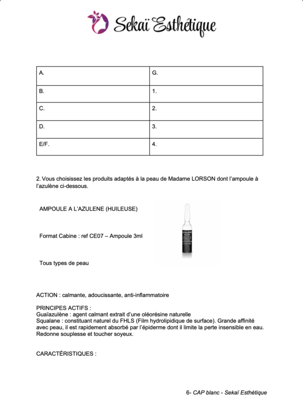 Annales CAP Esthétique 👉 12 sujets + Corrigés + 50 sujets EP3 type : le package ULTIME des épreuves EP1, EP2 et EP3 – Image 5